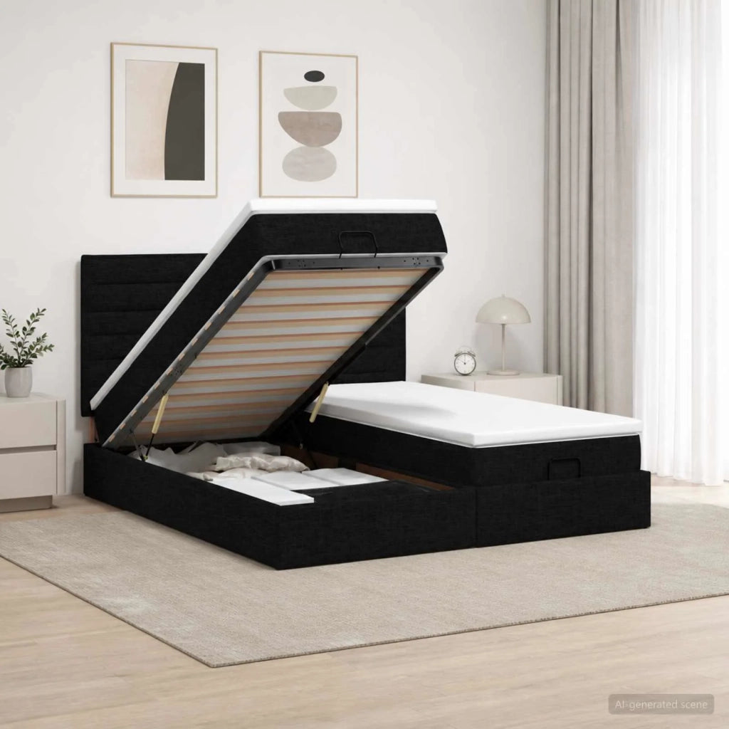 Letto ottomano con materasso con testiera 2 pz Nero Tessuto 3457829