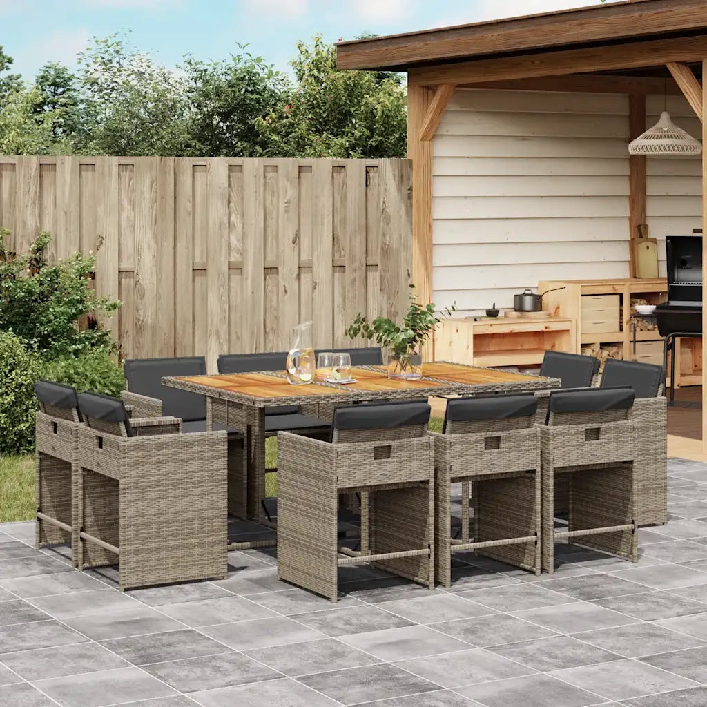 Set da Pranzo da Giardino 11pz con Cuscini in Polyrattan Grigio 3211214