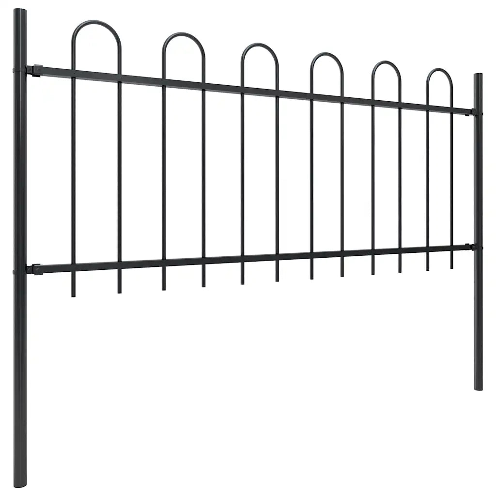 Recinzione da Giardino | Recinzione da cortile con Parte Superiore ad Anello in Acciaio 359x80 cm Nero