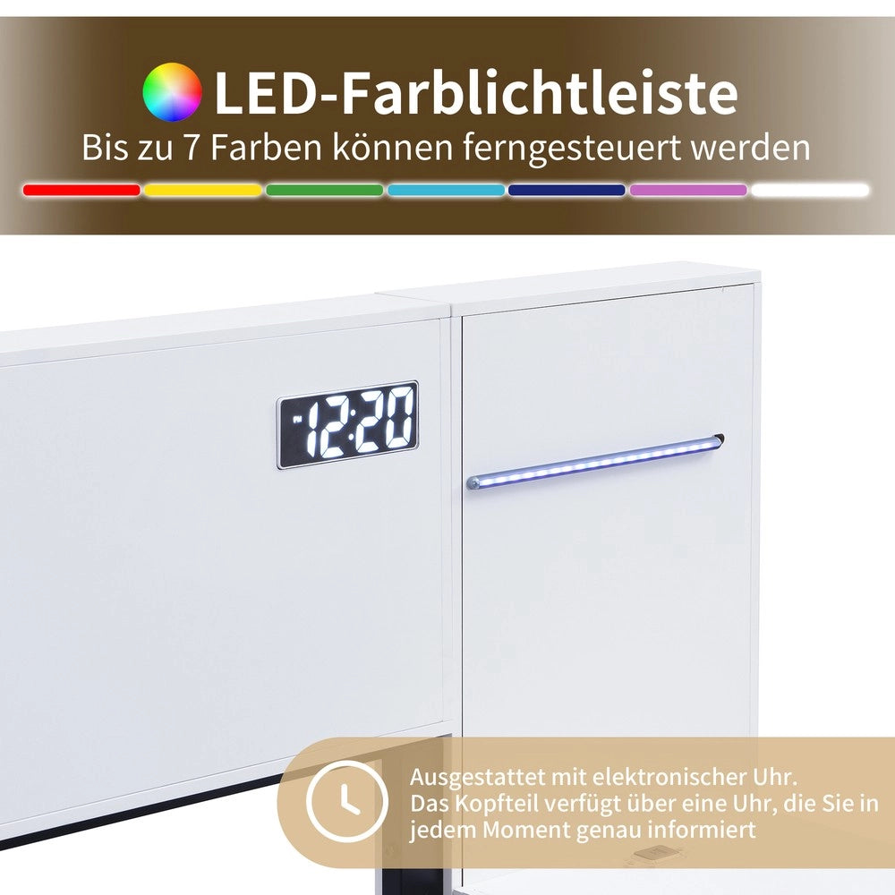 Letto Matrimoniale con USB, LED e Bluetooth ¨C Xylo ¨C Bianco 180x200