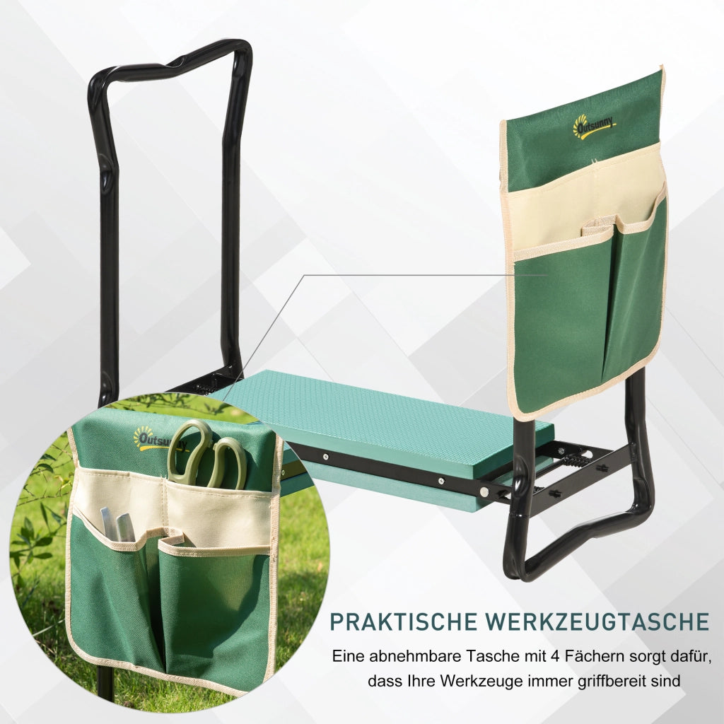 Sgabello da Giardino Pieghevole con Cuscino e Tasca ¨C Minimal ¨C Verde 58x28x49 cm