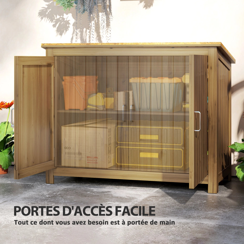 Armadio da giardino in legno ¨C Xylo ¨C 2 ante, 2 ripiani, tetto inclinato, 110x50x85 cm, marrone