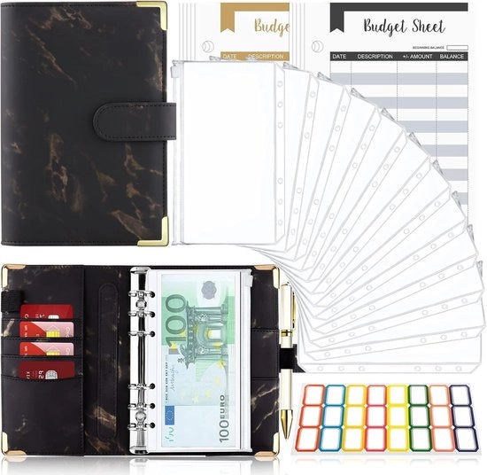 Pianificatore di budget e organizzatore di denaro - multifunzionale e pratico - nero con marmo