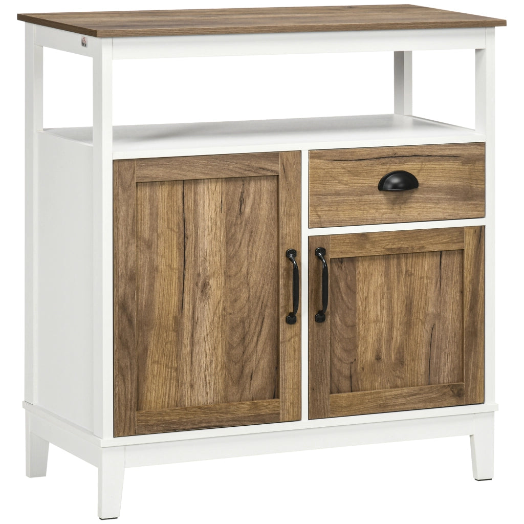 Easycomfort Mobile Cucina Stile Rustico con Armadietti e Cassetto, 76.6x 35x 81.5cm, Bianco e Marrone