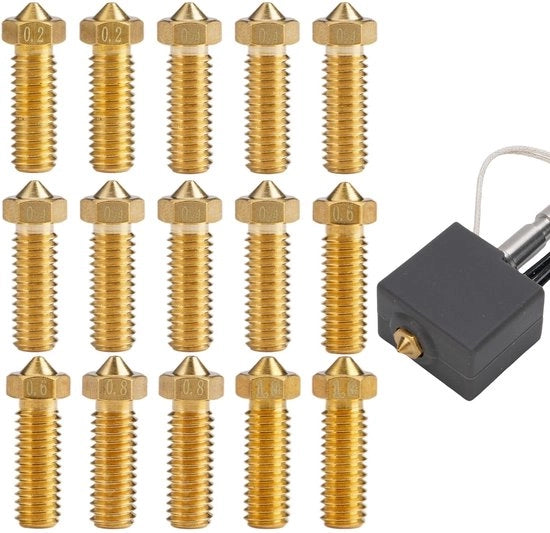 Set di Nozzle per 3D Stampante - 15 pezzi - 0,1 mm/0,2 mm/0,4 mm/0,6 mm/0,8 mm - Acciaio Inox - Componenti per 3D Stampante - Eccellente Conduttività Termica - Superficie Interna Liscia - Nozzle per 3D Stampante