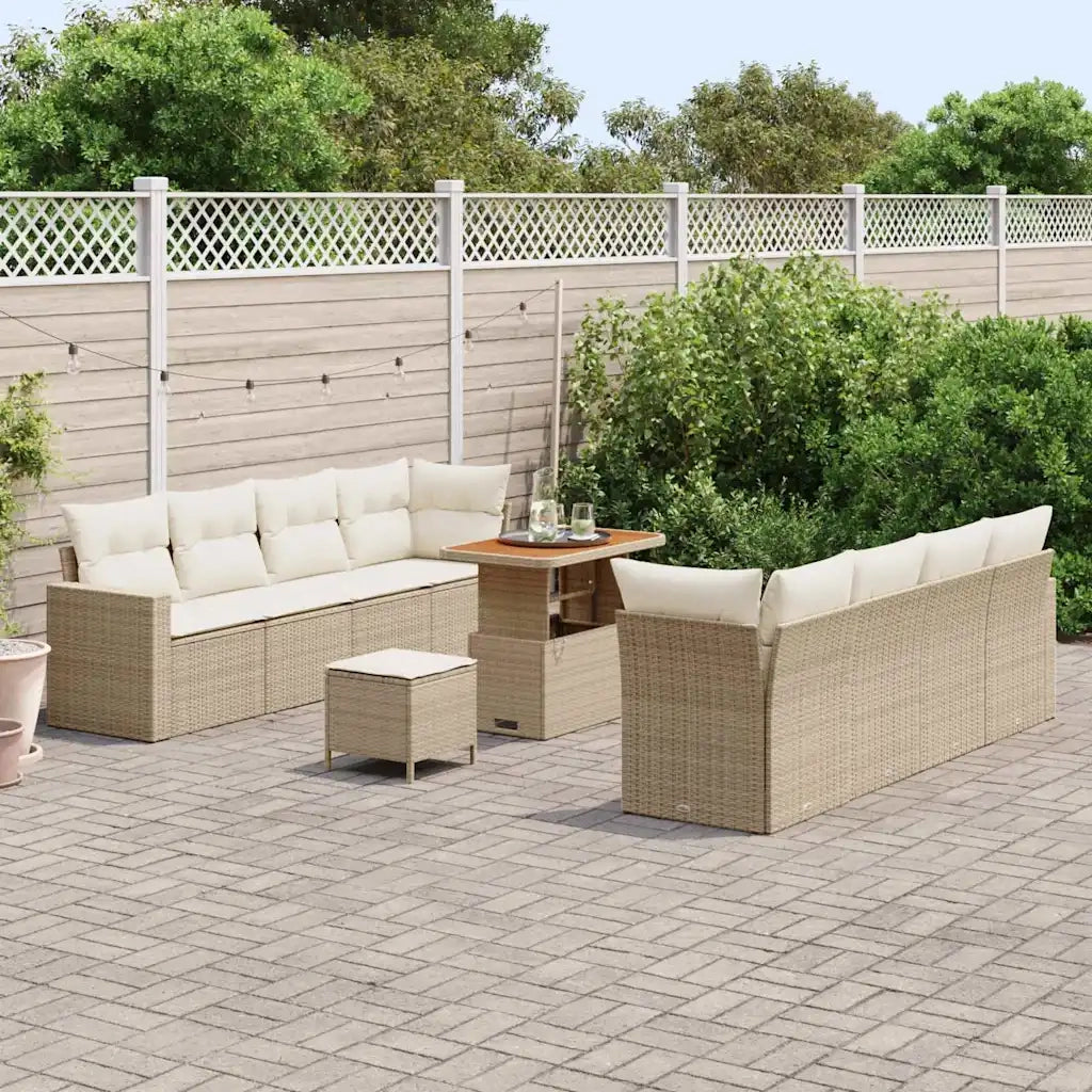Set Divano da Giardino 12 pcs Beige e Crema polyrattan
