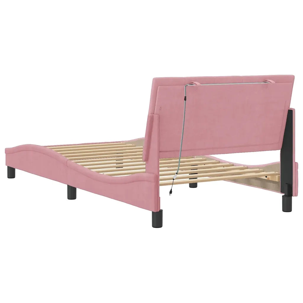 Giroletto con LED senza Materasso Hanko Rosa 100x200 cm in Velluto 3213768