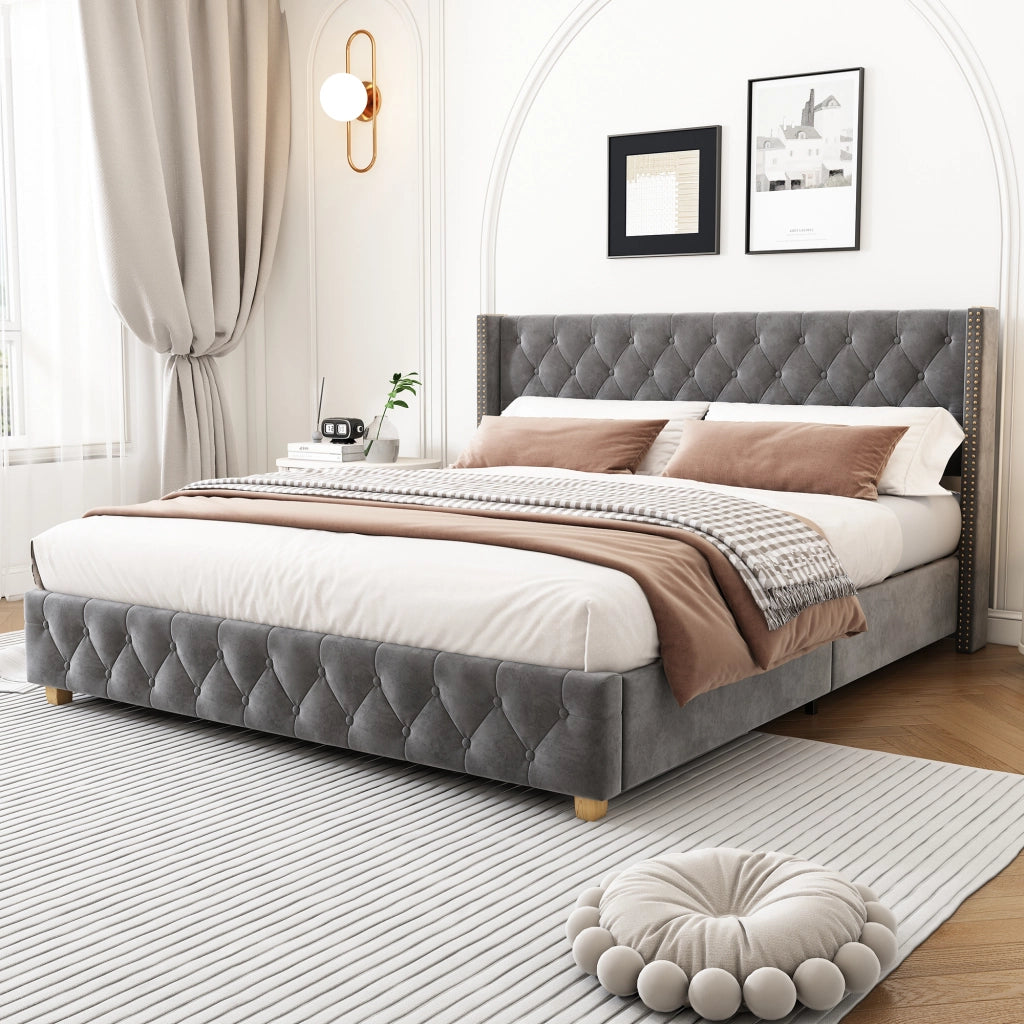 letto imbottito velluto grigio 149 x 195 cm