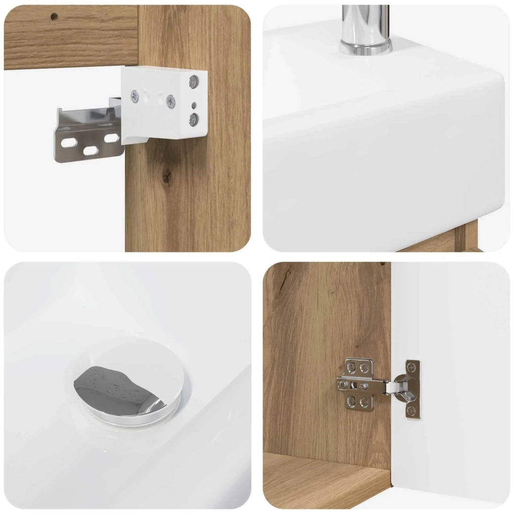 Mobile Bagno | Armadio da bagno con rubinetto Rovere Artigianale