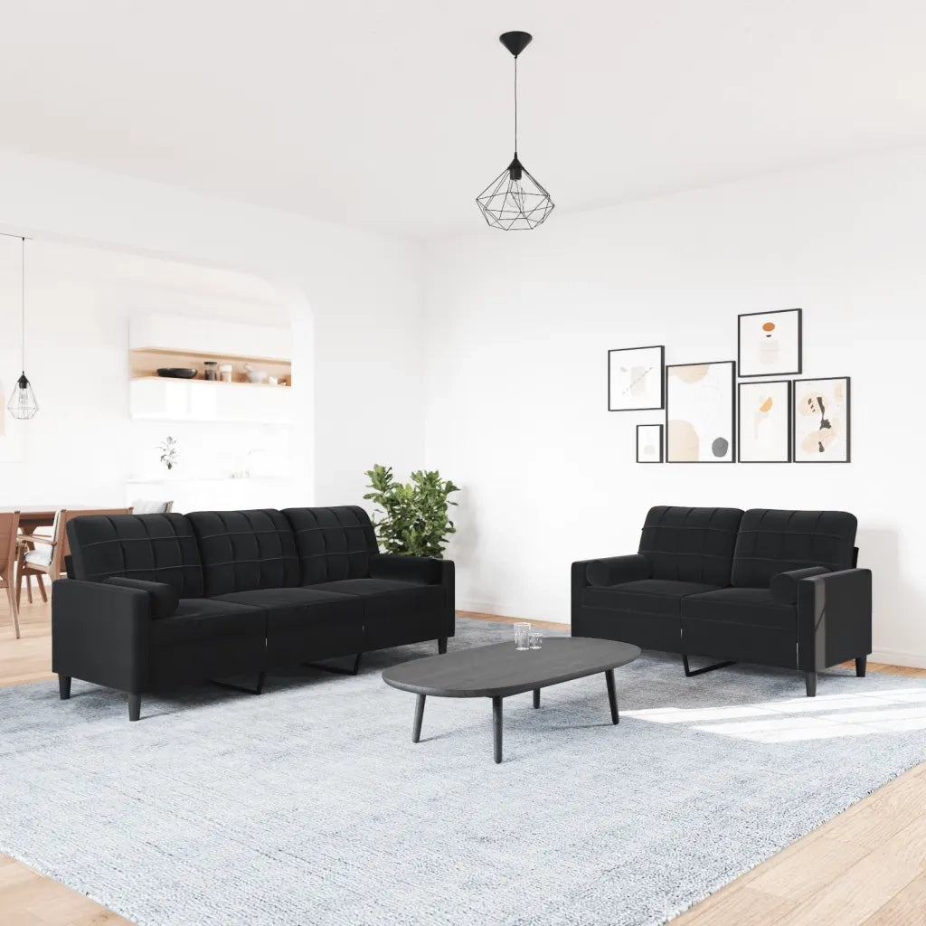 Set di Divani 2 pz con Cuscini e Rinforzi Nero in Velluto 3278416