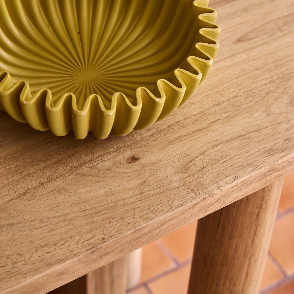 Consolle ovale in legno di acacia a 2 livelli, marrone naturale