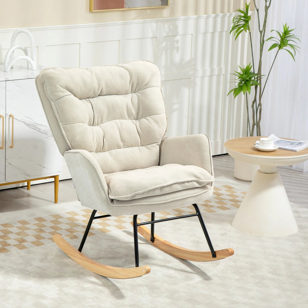 Poltrona Dondolo in Legno ¨C Minimal ¨C Beige