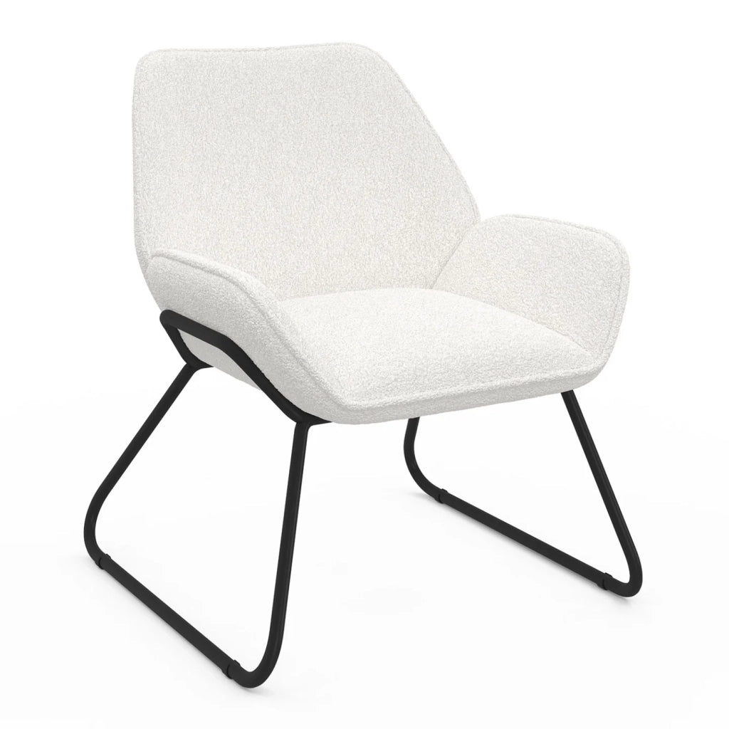 IDMarket - Poltrona SIXTINE in tessuto bouclette e gambe in metallo nero