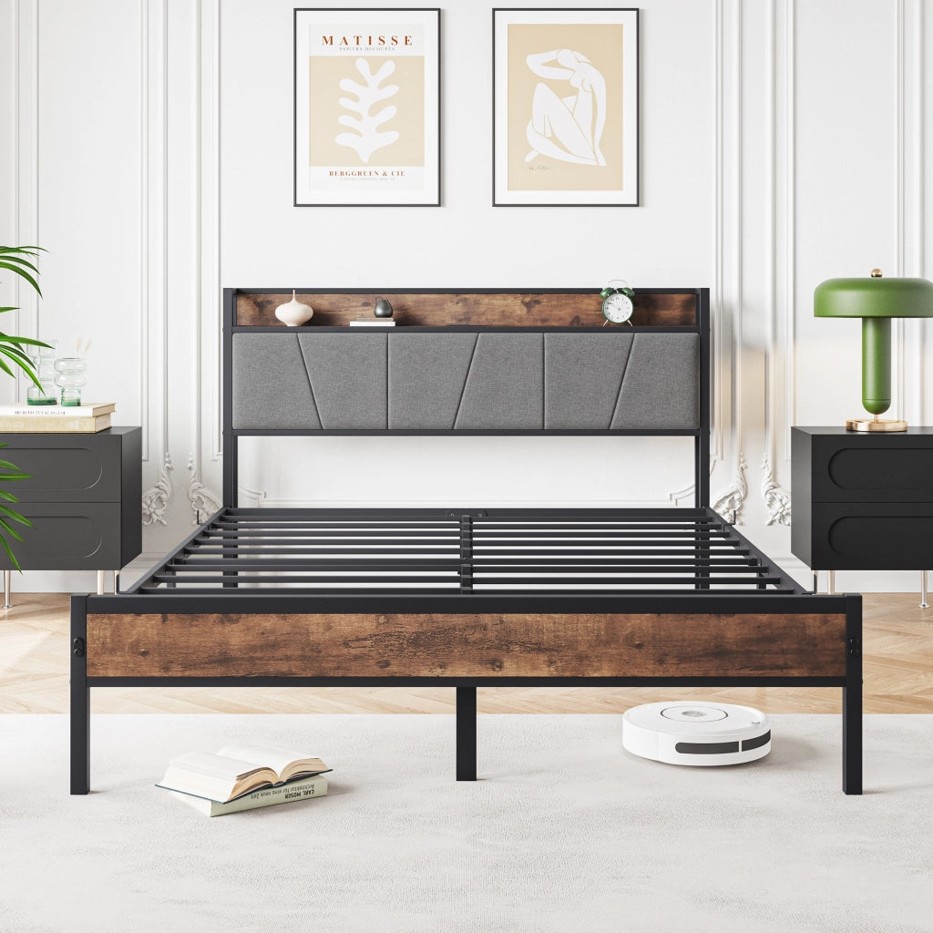 letto in mdf e metallo marrone antico 140 x 200 cm