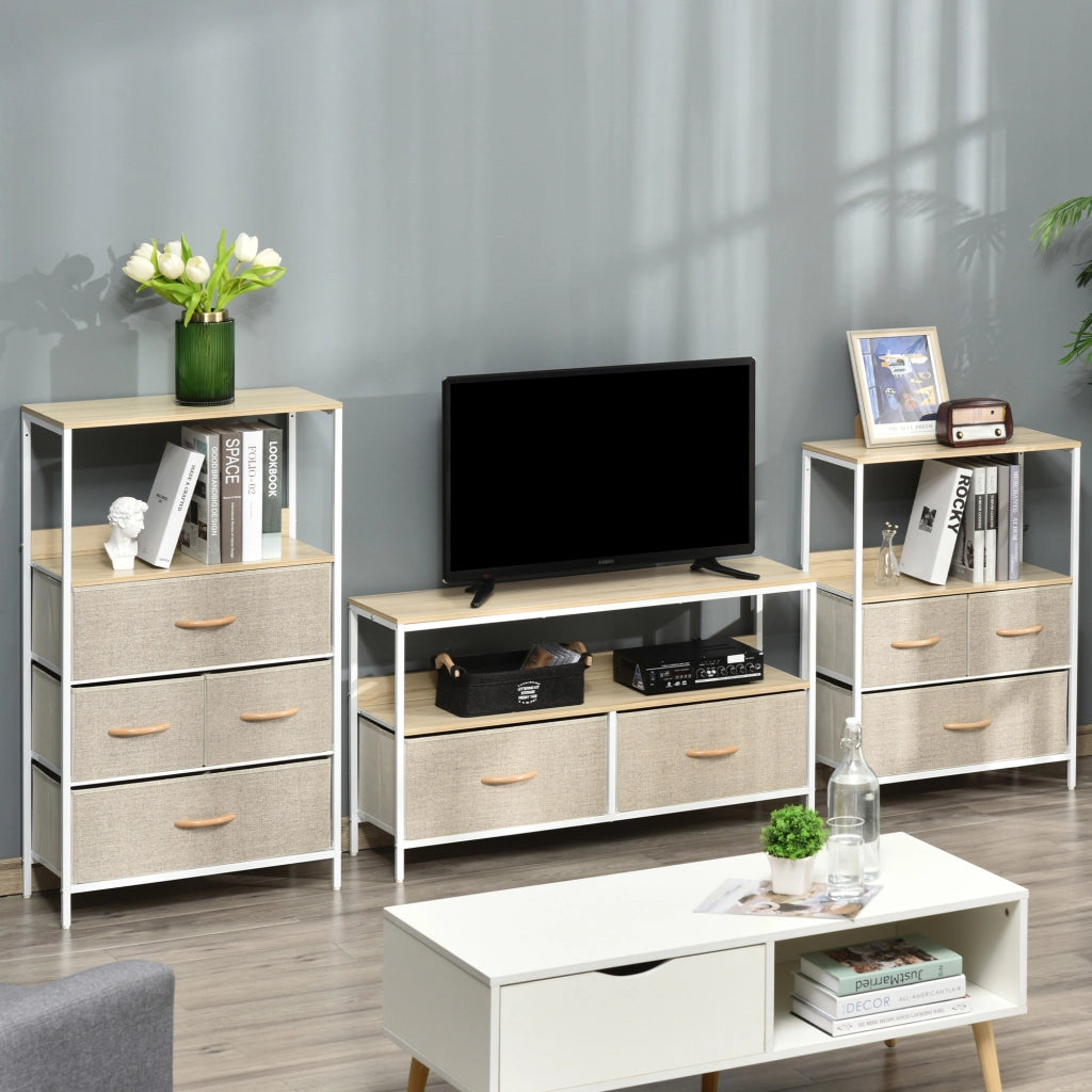 Mobile TV su Ruote con Cassetti ¨C Minimal ¨C Grigio Legno Naturale Metallo Bianco 120x30x46