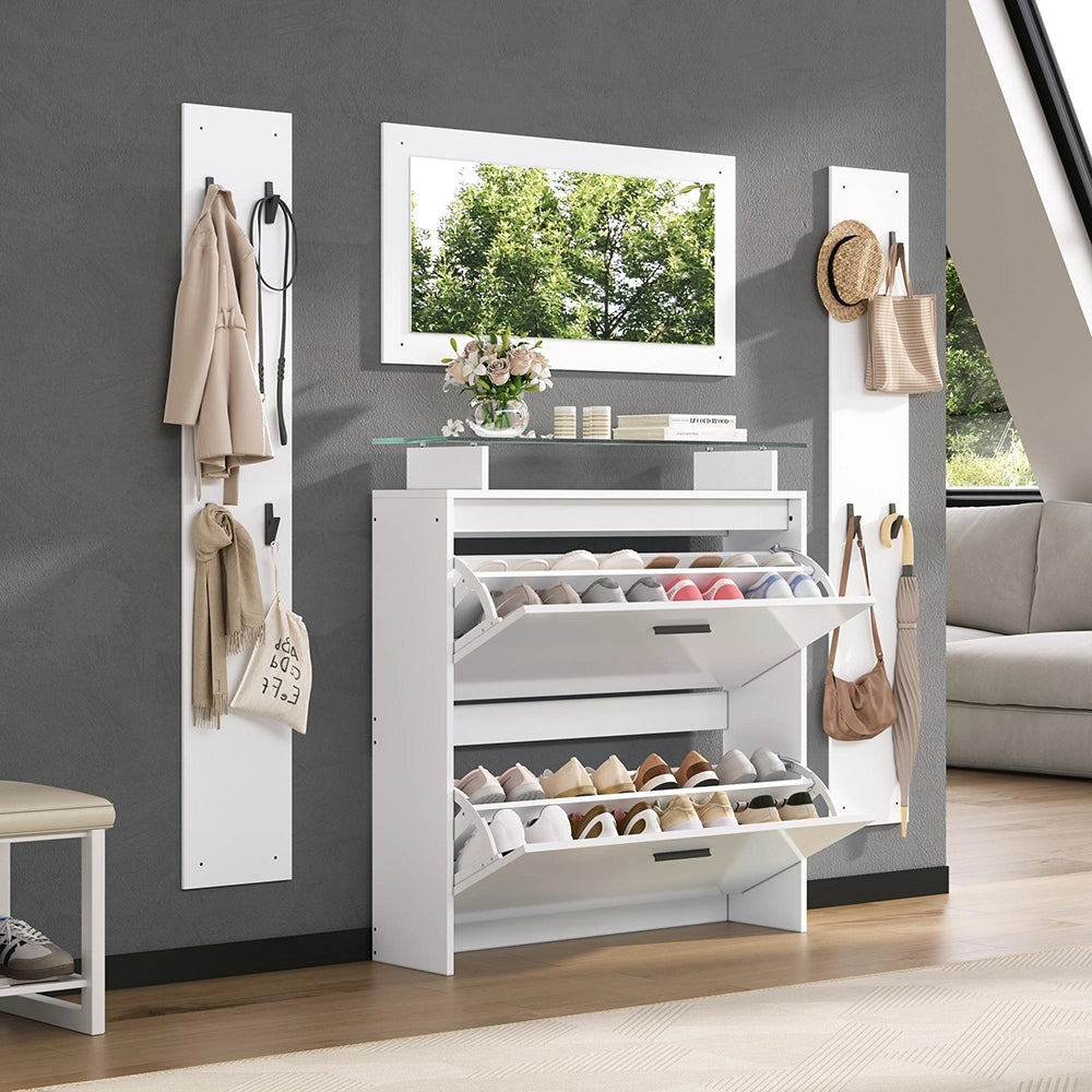 Set Ingresso 4 Pezzi 89.5x23x96.5cm - Xylo - con Specchio e Appendiabiti, Bianco