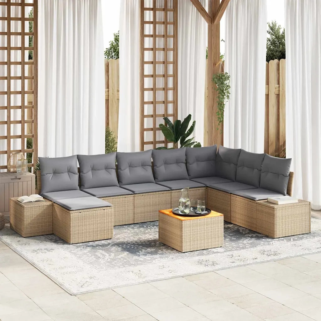Set Divano da Giardino con cuscino 9 pcs Beige polyrattan 3347994