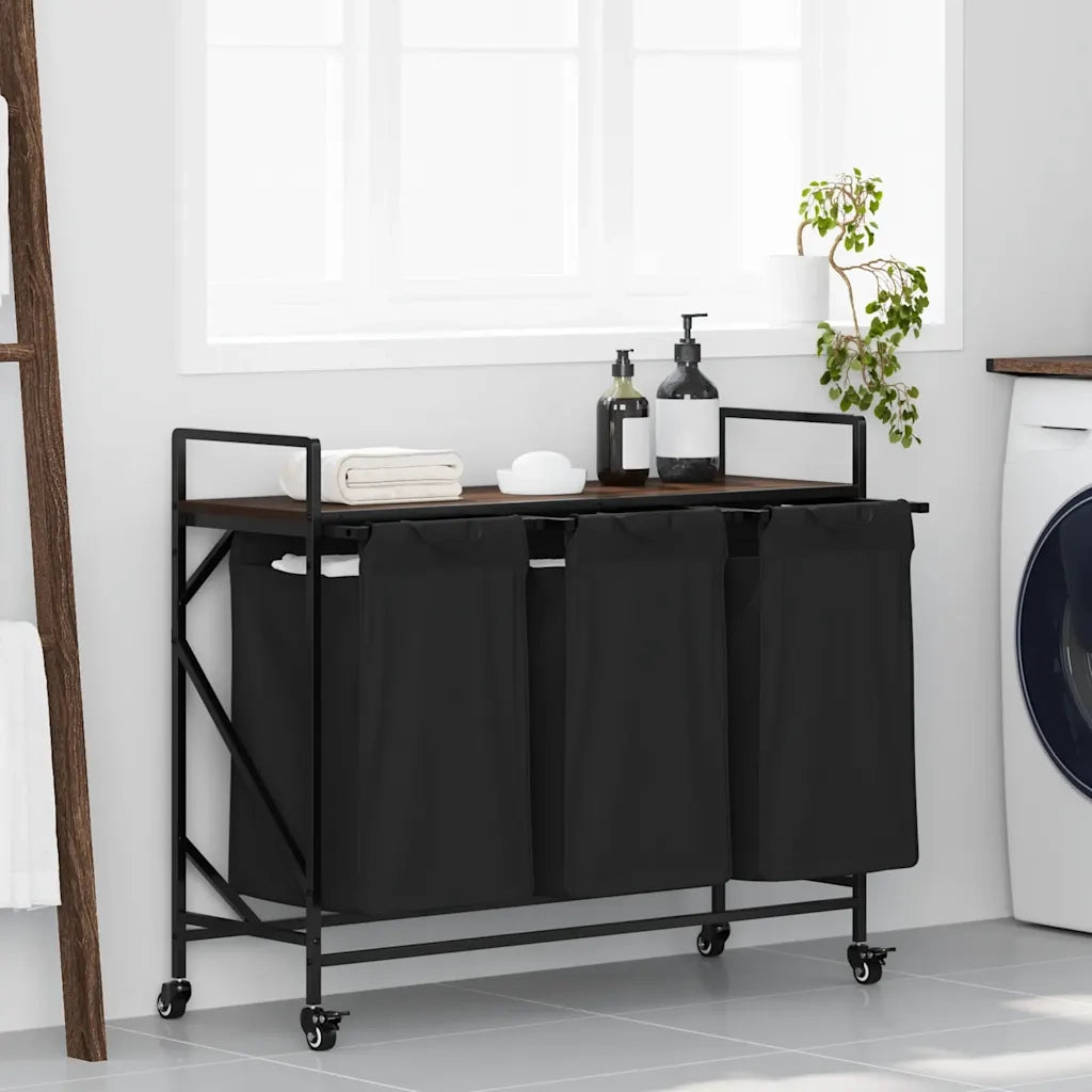 Cesto della Biancheria 3 Scomparti con Ruote Rovere Marrone CFW5072834