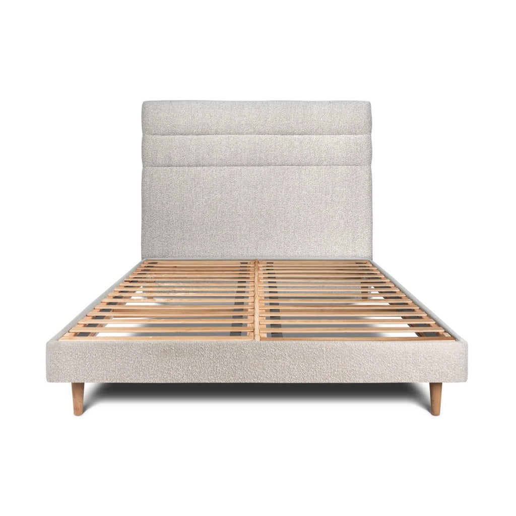 Letto 140x190 cm con testiera in linea - tessuto bouclé