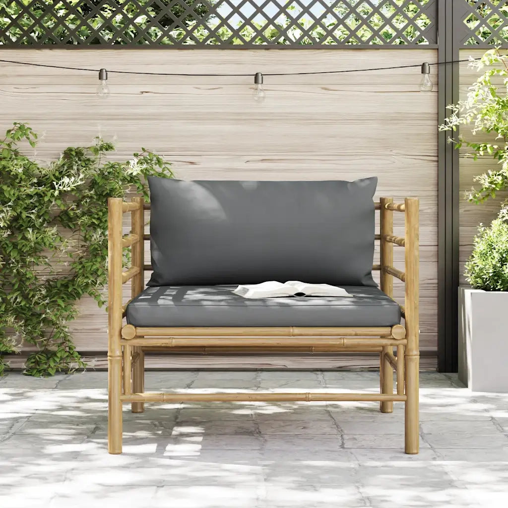 Divano da Giardino con Cuscini Grigio Scuro in Bambù 313156