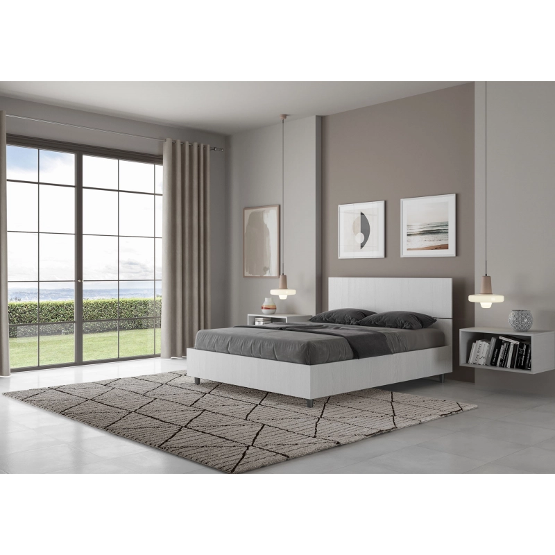Letto Matrimoniale francese 140x200 cm testata dritta Demas - Senza rete,Bianco Frassino