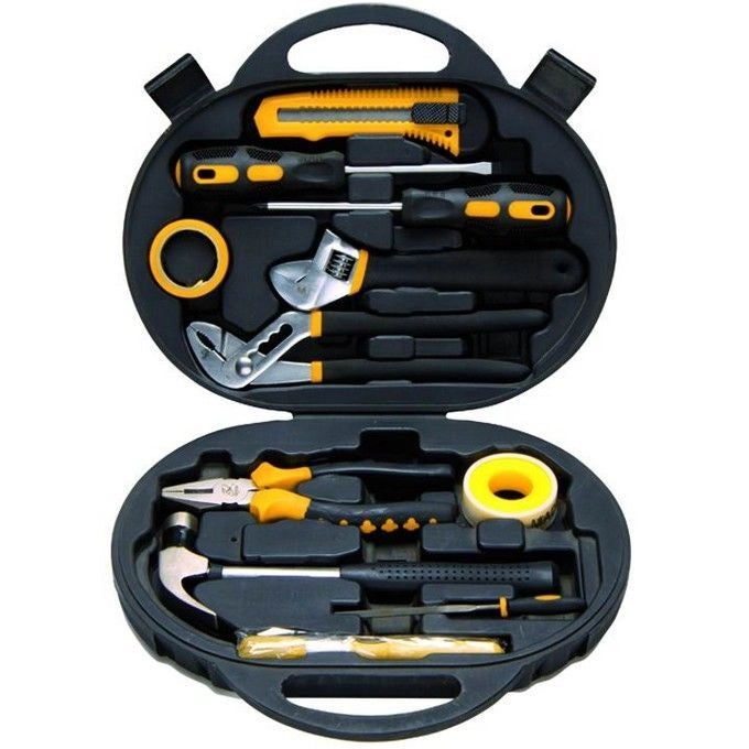 Vigor 3648005 Set Utensili Valigetta 12 Pezzi con Cacciavite Pinza Martello Lima e Accessori colore Nero