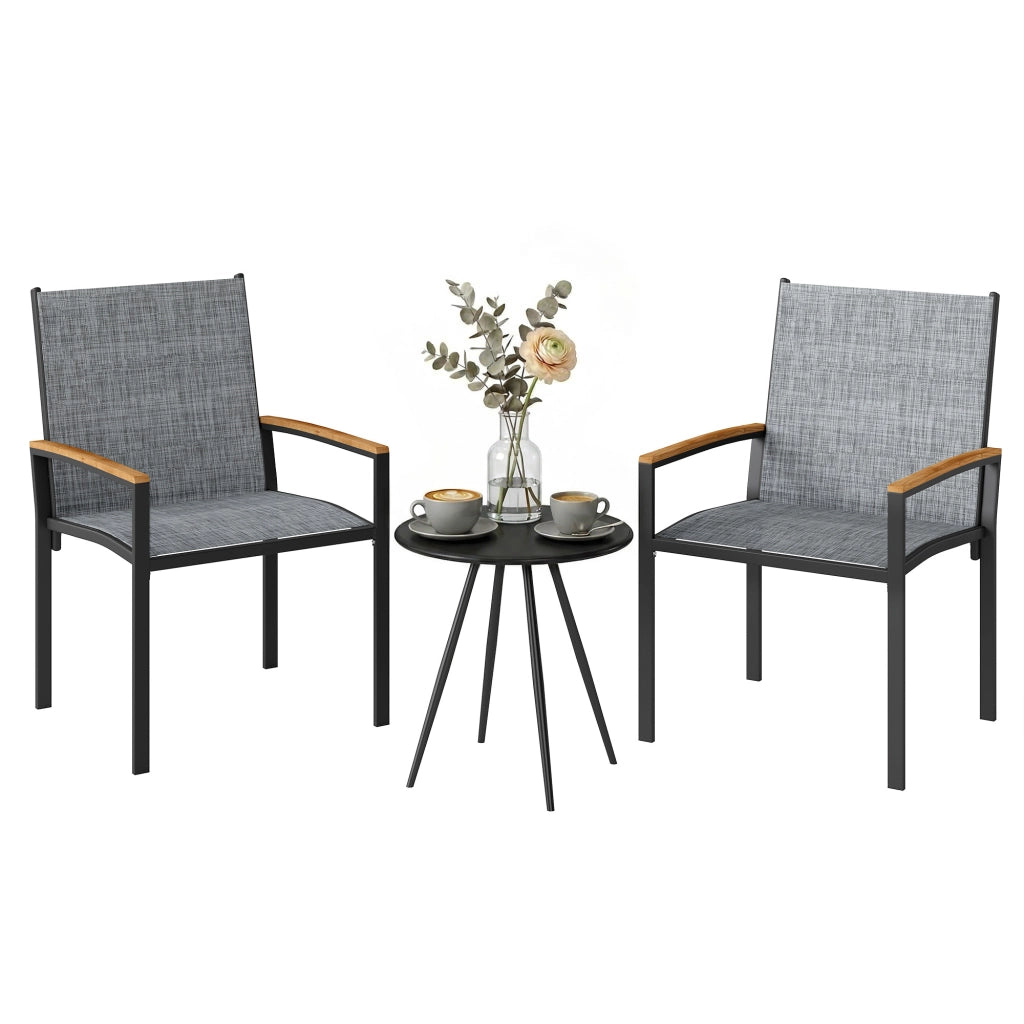 Set Bistr¨° 3 Pezzi: Sedie in Rete e Tavolo, Grigio Misto.