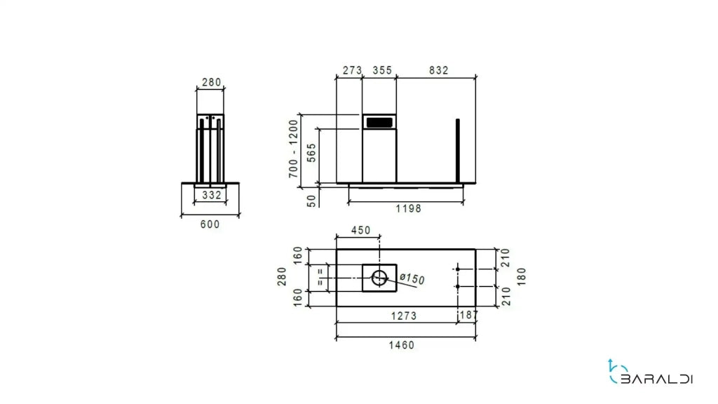 CAPPA ELEA ISOLA STYLE CON VETRO cm 146 Sinistra - Inox - 800 m3/h