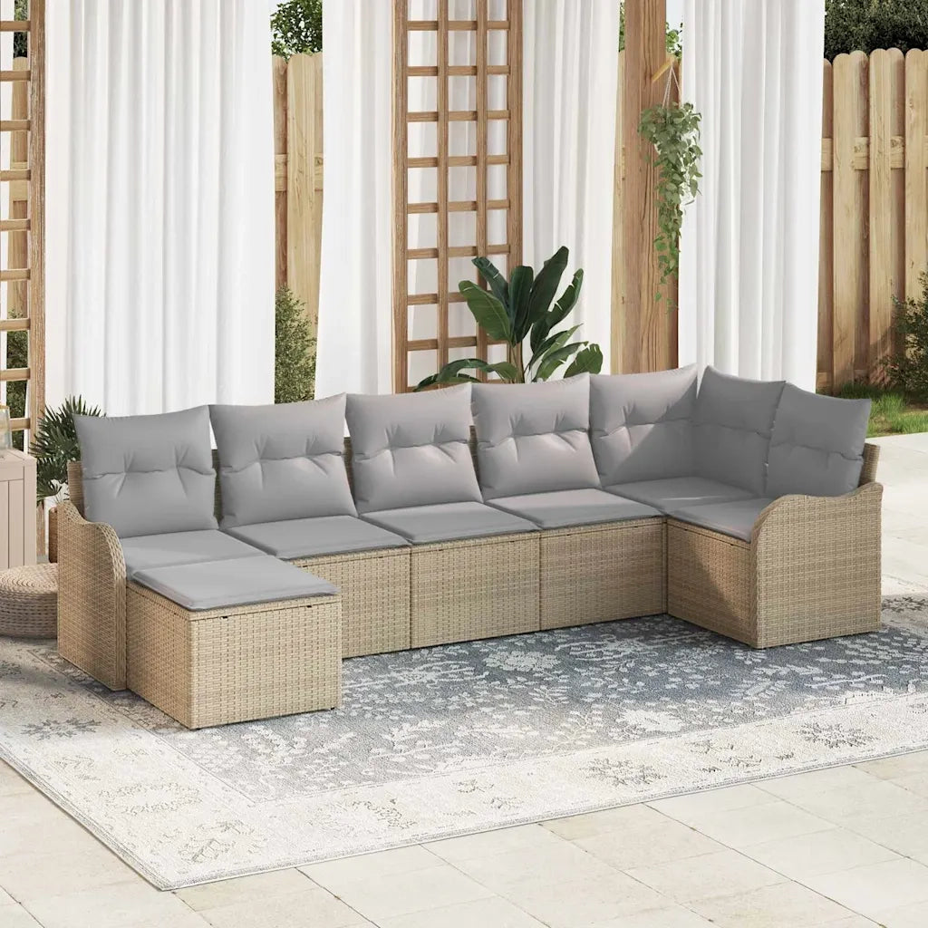 Set Divano da Giardino 7 pcs beige e grigio chiaro Poly Rattan