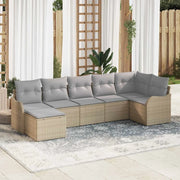 Set Divano da Giardino 7 pcs beige e grigio chiaro Poly Rattan