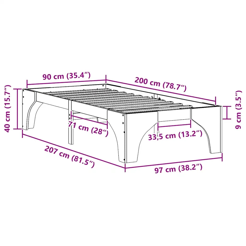 Letto singolo | Letto per adulti | Struttura del letto Marrone 90 x 200 cm Pino massello