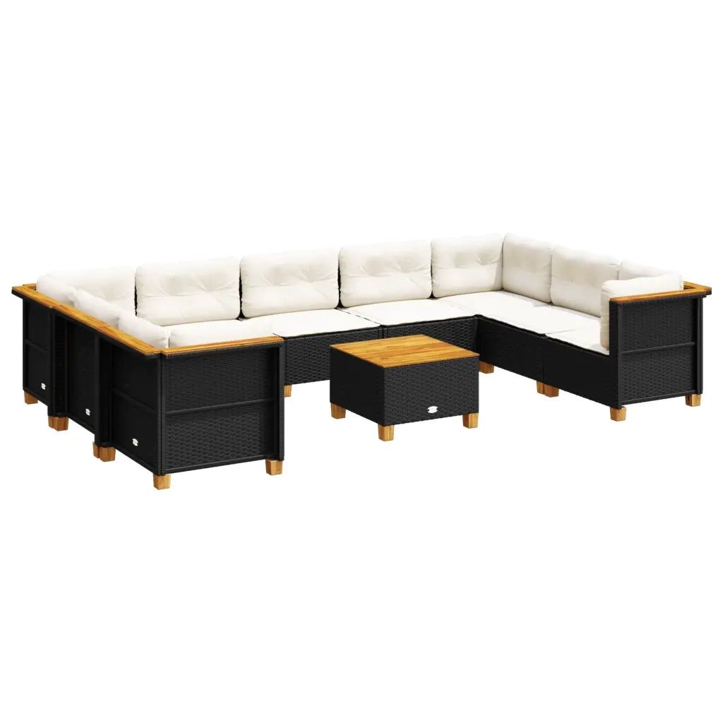 Set Divani da Giardino 10pz con Cuscini in Polyrattan Nero 3261983