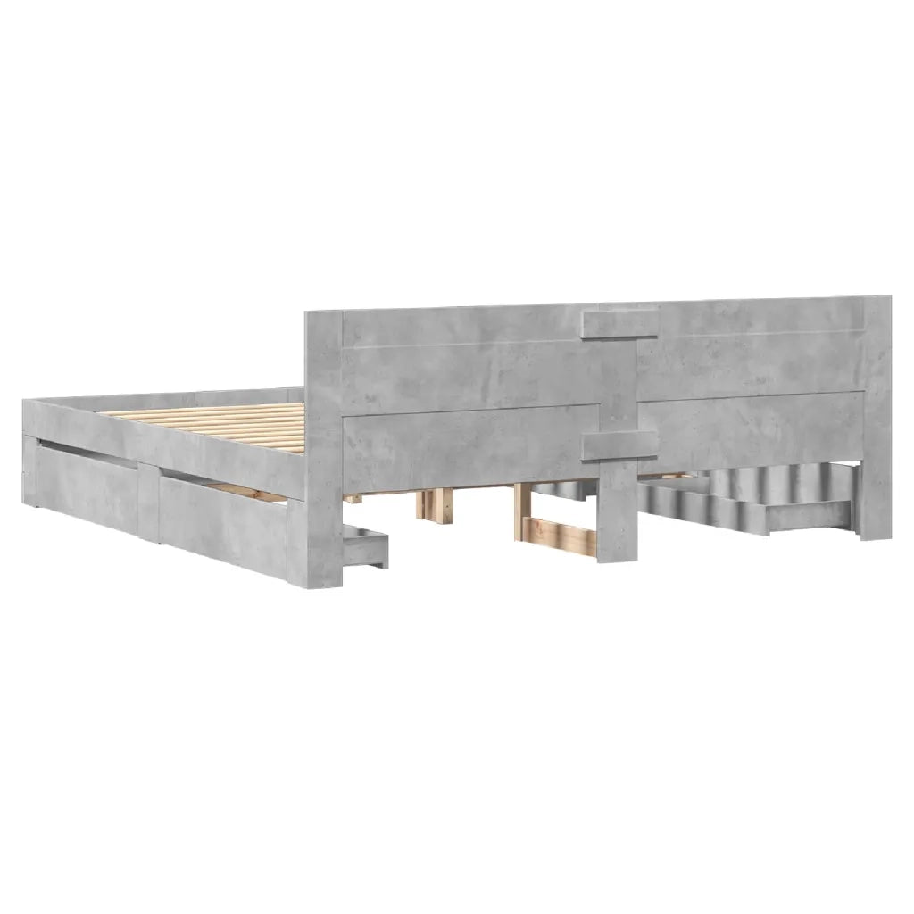 Letto matrimoniale | Letto per adulti | Giroletto Testiera Grigio Cemento 200x200 cm Legno Multistrato