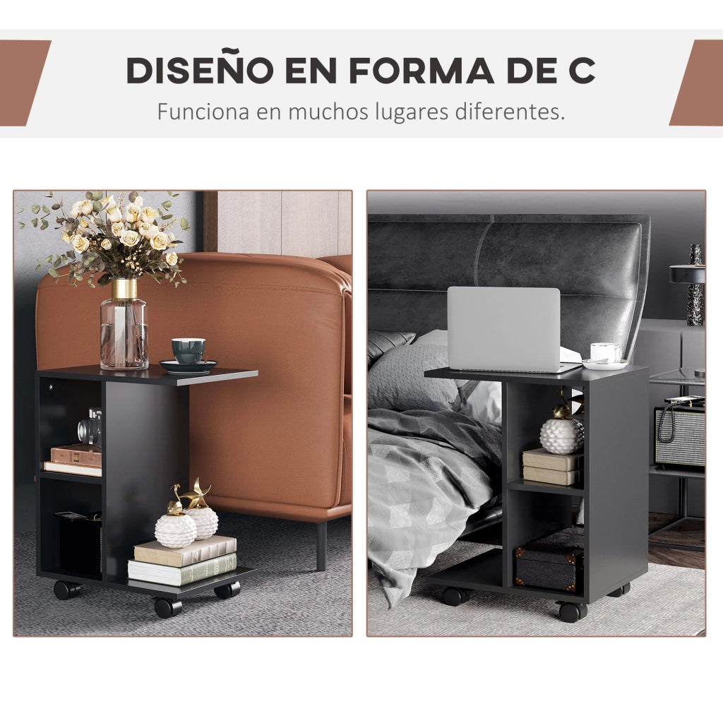 Tavolino con ruote e scaffali aperti ¨C Minimal ¨C Nero 45x35x58 cm