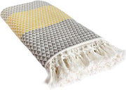 Coperta Plaid Dana - Stile boho - 150x200 cm - Cotone - Bianco e giallo senape