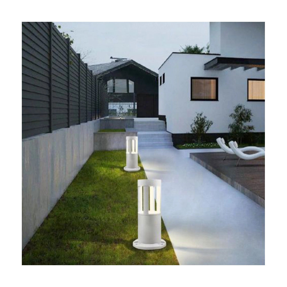 Trade Shop - Lampada Da Terra Segnapasso Da Giardino Ip65 In Alluminio Vetro 12 W Es59 Bianco - -bianco Naturale      -