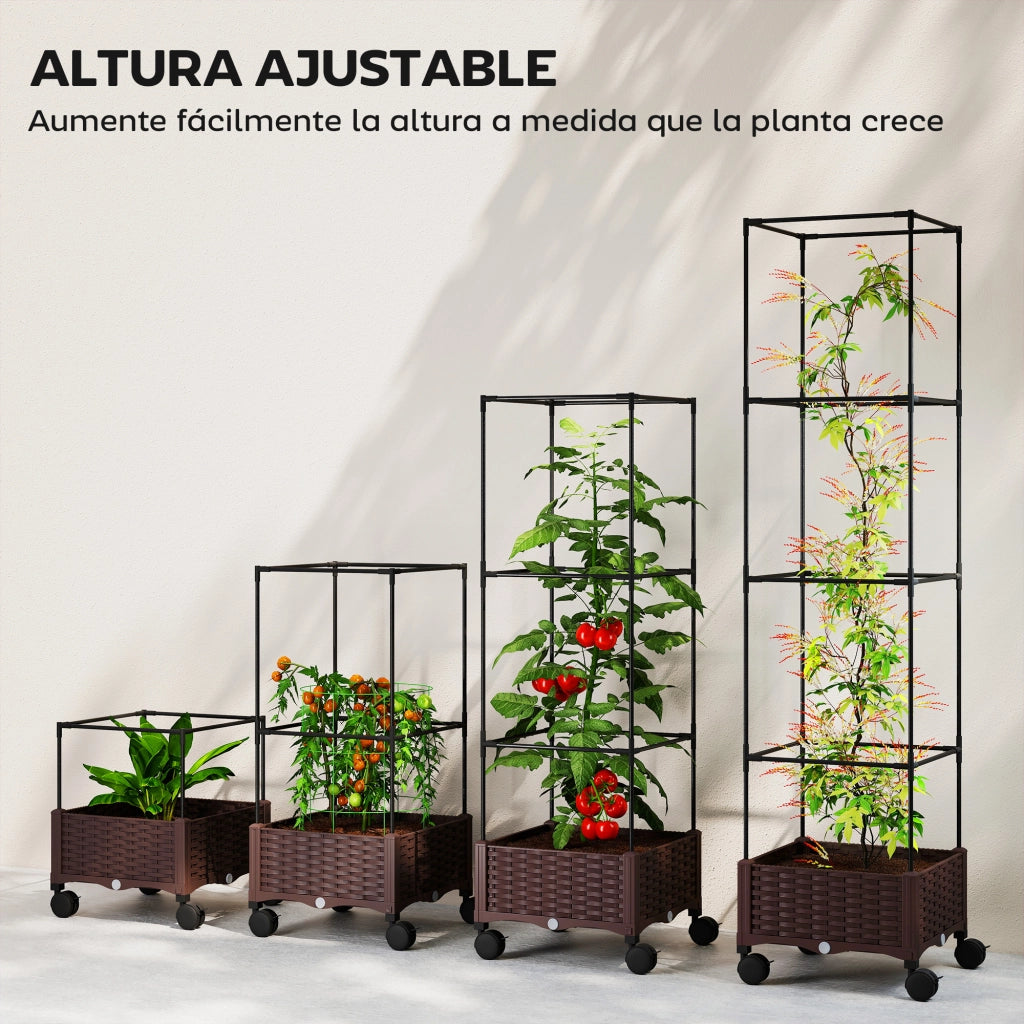 Fioriera con Griglia e Ruote ¨C Xylo ¨C Marrone 40x40x165 cm con Drenaggio