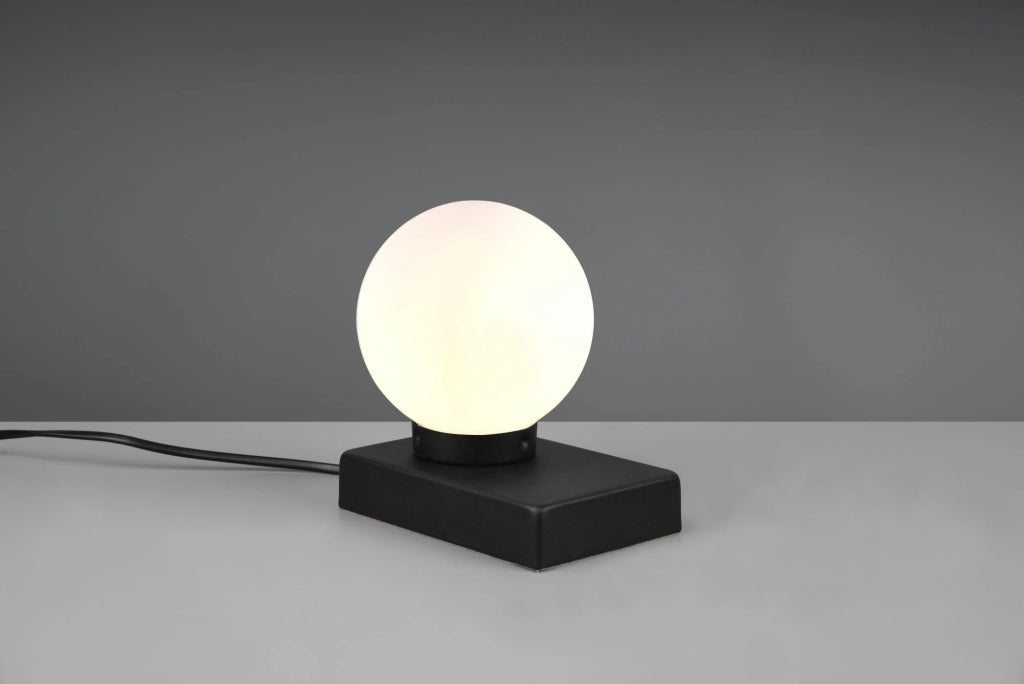 DAVI II LAMPADA DA TAVOLO ACCIAIO SFERA VETRO BIANCO  H.15CM 1 LUCE ATTACCO E14
