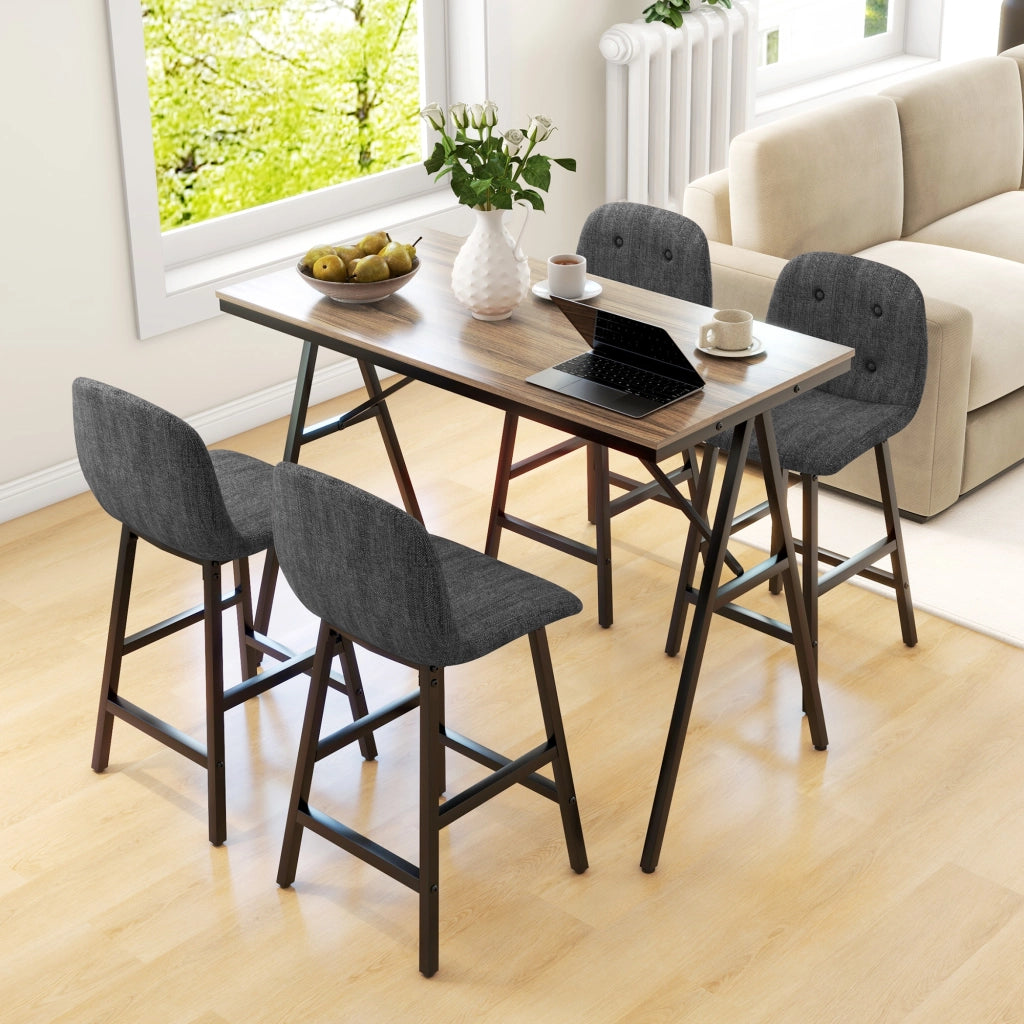 Set tavolo da pranzo e 4 sedie ¨C Minimal ¨C telaio metallo, tessuto grigio scuro, piano legno