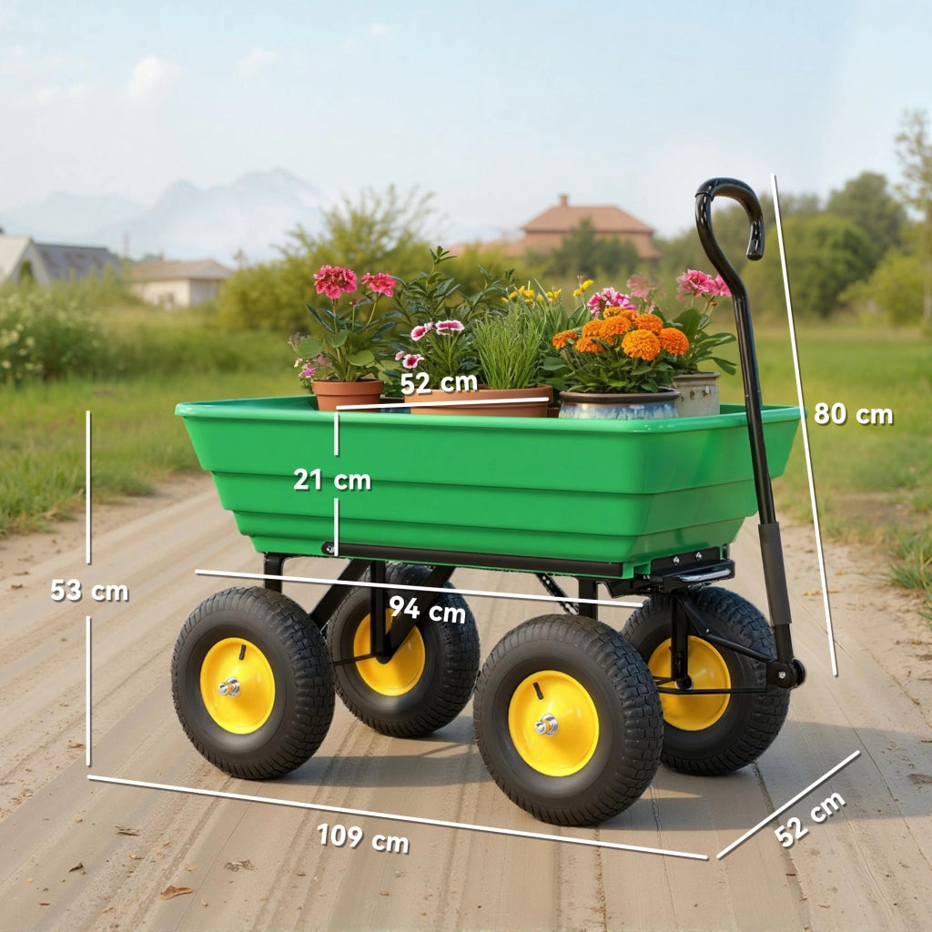 Carrello da Giardino 4 Ruote ¨C Minimal ¨C Giallo/Verde 75L 200kg