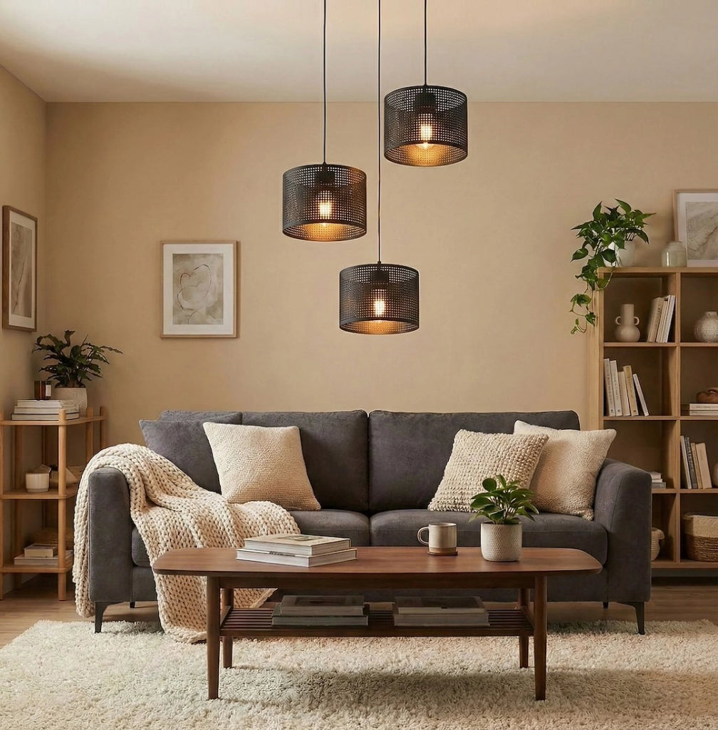 Lampada sospesa LUX 3xE27 nera cilindrica Emibig