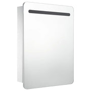 Mobiletto da bagno con specchio LED 60 x 11 x 80 cm bianco e argento 02_0006565