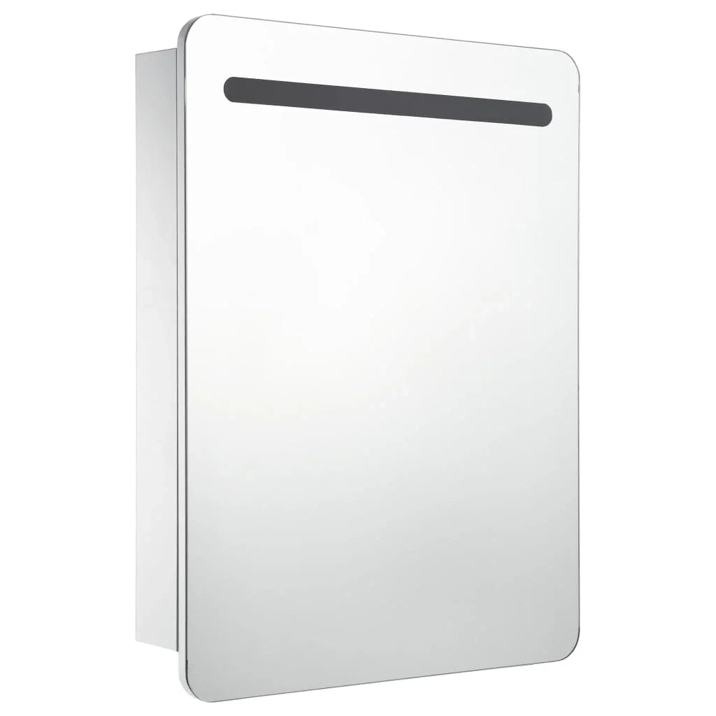 Mobiletto da bagno con specchio LED 60 x 11 x 80 cm bianco e argento 02_0006565