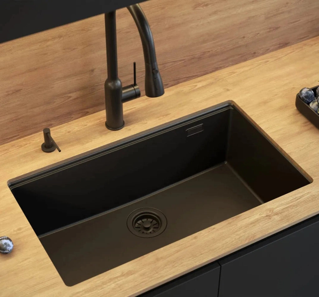 Lavello In Granito Logan 110 Black Tappo rame spazzolato