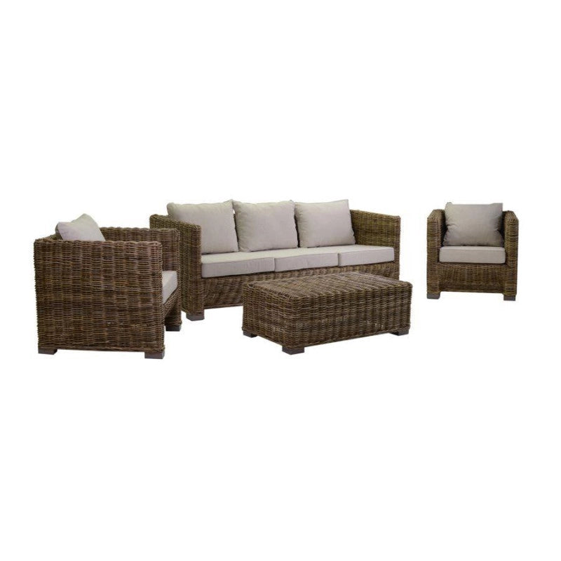 Salotto Rattan Manila Grigio Con Cuscini Divano 3 Posti
