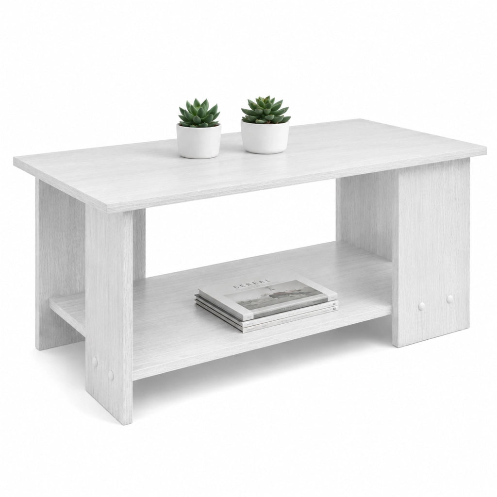 Tavolino da Salotto 2 Ripiani Moderno Salvaspazio 89x48x42 cm Bianco