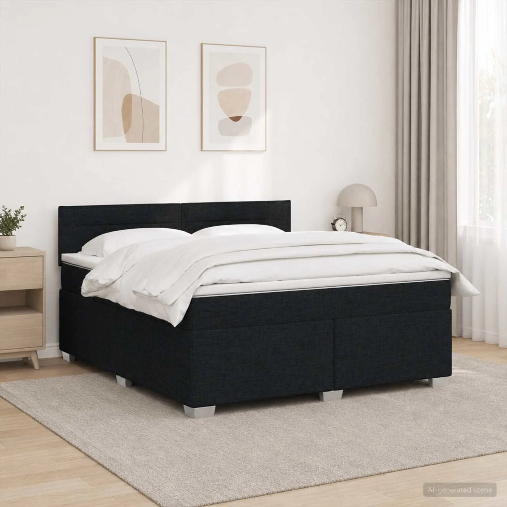 Letto con Box Spring, Materasso e LED Nero 160 x 200 cm Tessuto 3451975