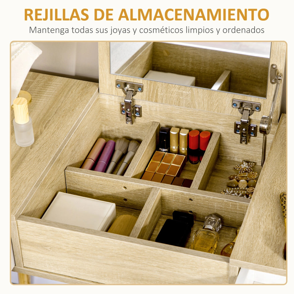 Tavolo da trucco con specchio ¨C Minimal ¨C naturale 100x45x118 cm