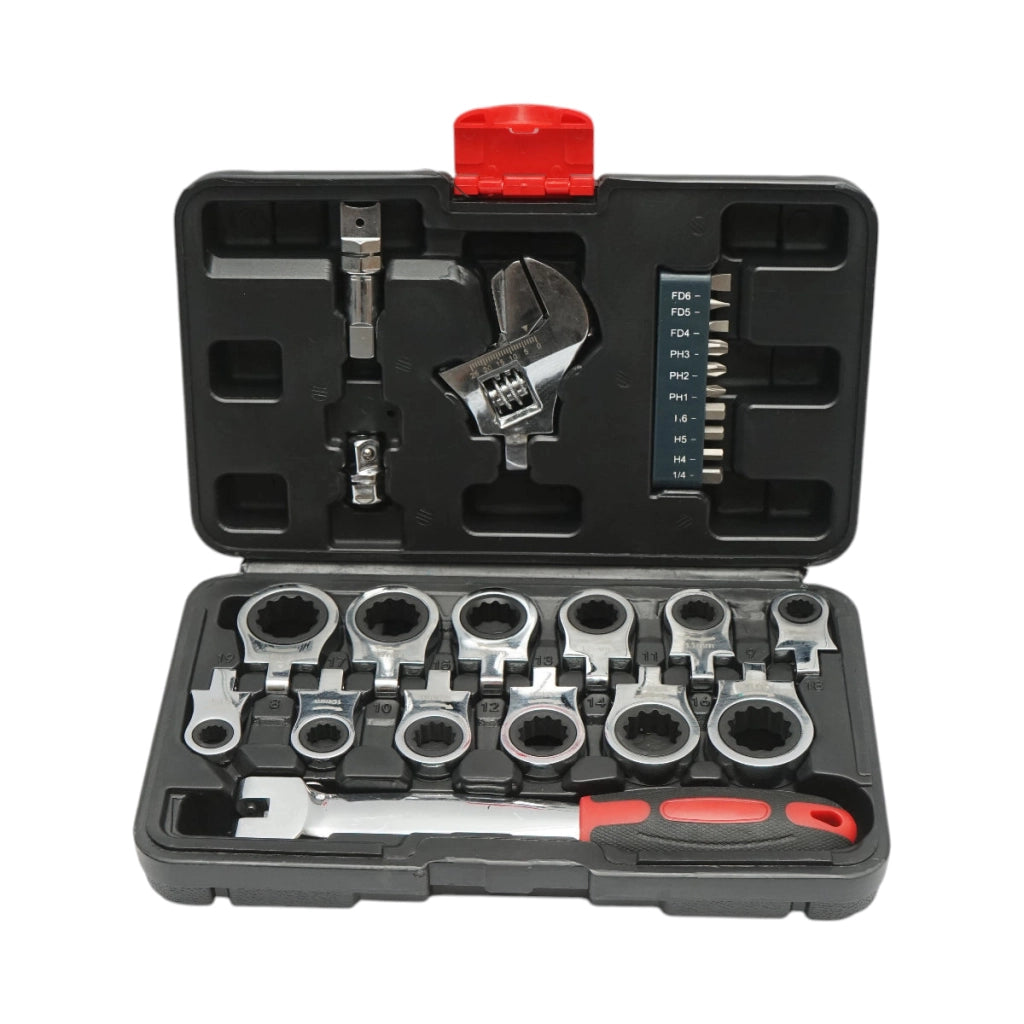 Set di chiavi a cricchetto ad anello 8-19 mm, chiave regolabile, esagonale, dritta, punte a croce 26 pezzi