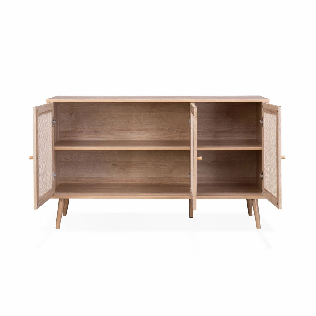 Credenza 3 ante in cannage, 120 cm, marrone naturale